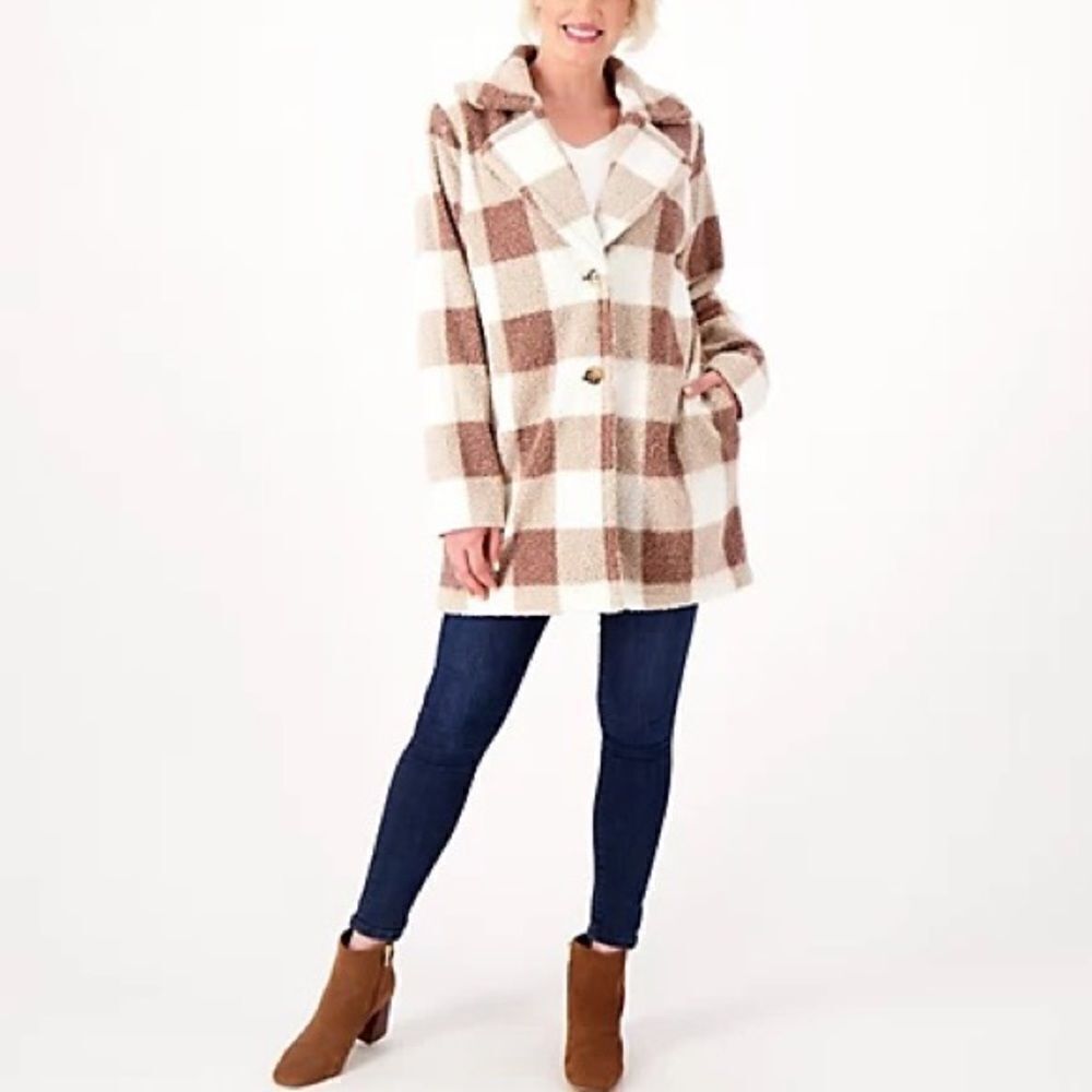 Joan Rivers Petite Buffalo Check Sherpa Teddy Coat - Picture 4 of 8
